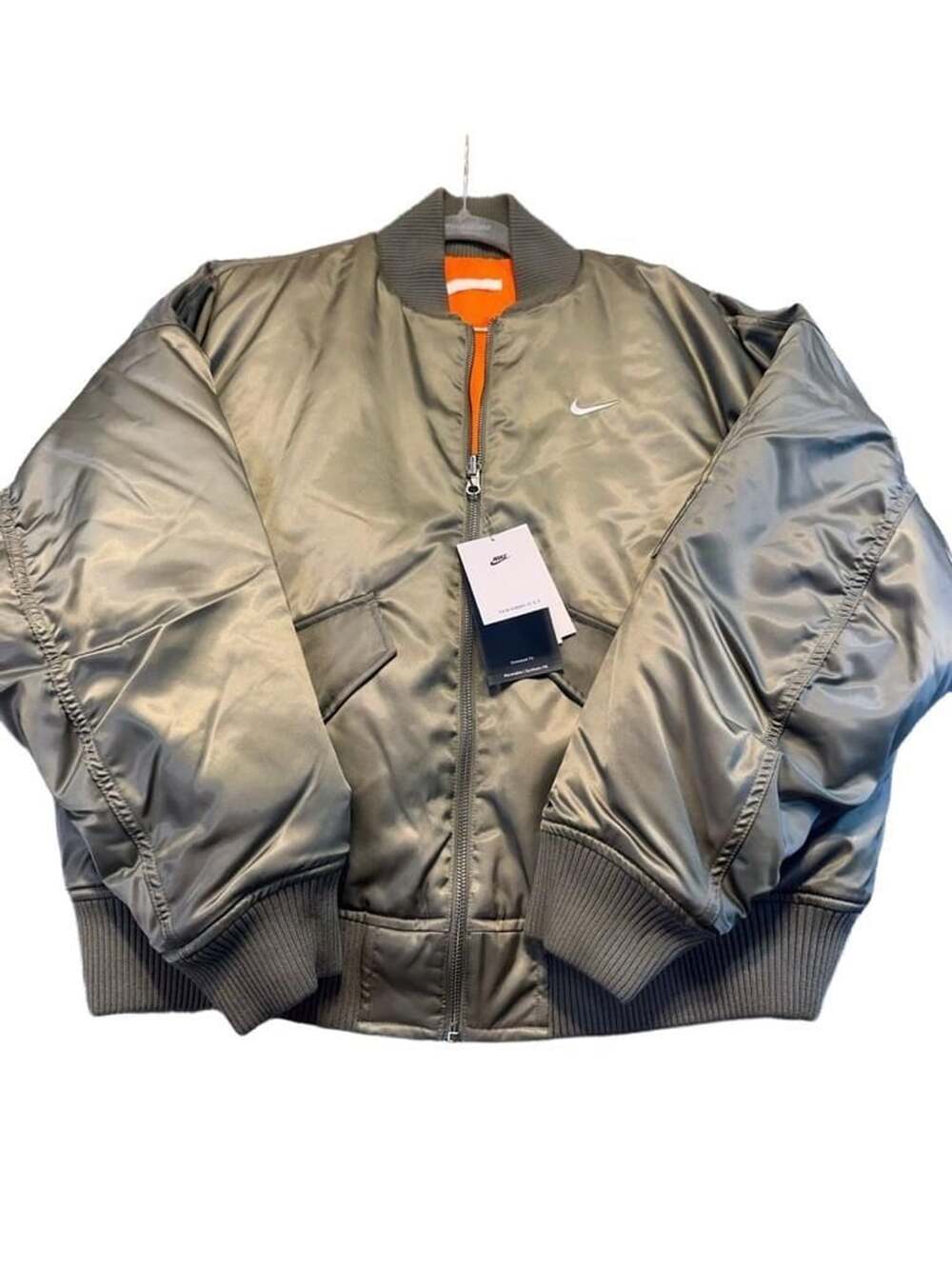 NWT Nike ThermaFIT Reversible Bomber Jacket Sz S Olive Green Orange Urban Street